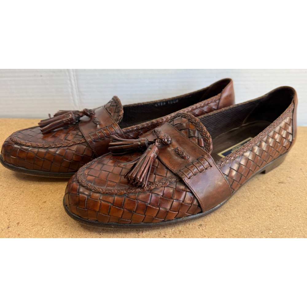 Bragano by Cole Haan Brown Woven Leather Tassel Loafers 4338 Shoes Mens 10.5 M